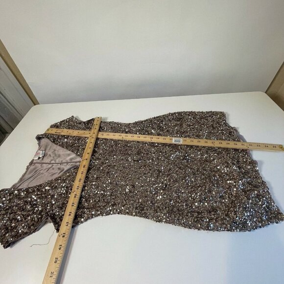 Parker All Over Sequins V-Neck Silk Mini Dress Gold Metallic M Cap Sleeve Y2k - Picture 7 of 10